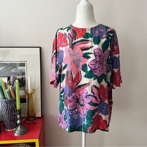 Vintage Colorful Floral Silk Top